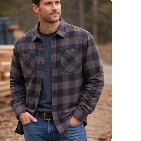 Beardedgoat Ozark Utility Flannel Shirt Plaid Dark Gray & Black Size XL - Picture 4 of 10